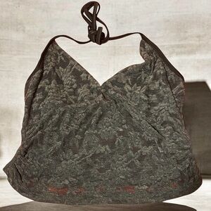 Cider Women's Green  Lace Crop Top Shirt With Halter Neck * Size Small